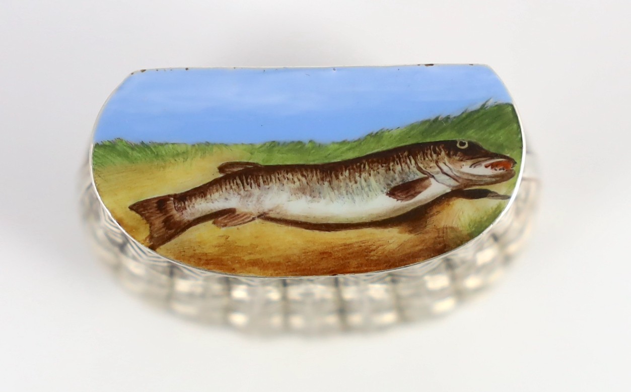 A Victorian novelty silver and enamel vesta case, modelled as a fishing creel, by George Wilkinson?